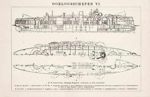 Vintage gravure Hr.Ms. Koningin Regentes