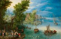 Flusslandschaft, Jan Brueghel der Ältere von Meisterhafte Meister Miniaturansicht