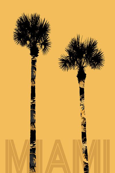 Grafische kunst PALMBOMEN MIAMI | geel en goud par Melanie Viola