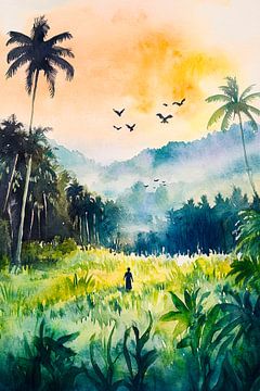 Tropische ochtendwandeling van Poster Art Shop