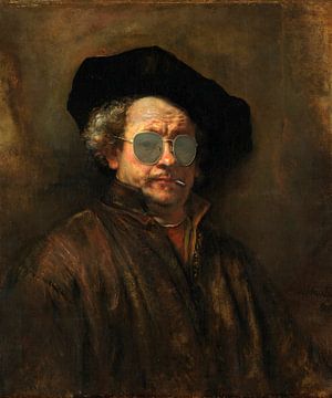 Rembrandt avec des lunettes de soleil et des mégots de cigarette