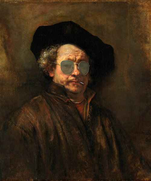 Rembrandt avec des lunettes de soleil et des mégots de cigarette par Marieke de Koning