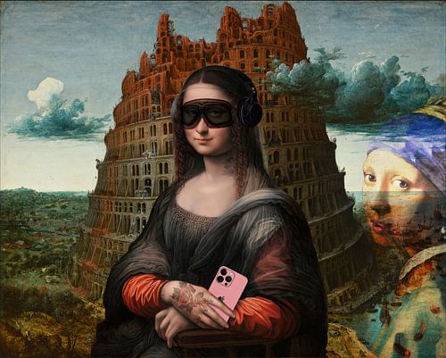 Mona Lisa in front of the Tower of Babel