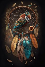 Colourful dreamcatcher on a black background by Stefan van der Wijst