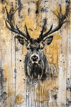 Abstract deer portrait with dynamic paint splashes by Art & Soul Creations