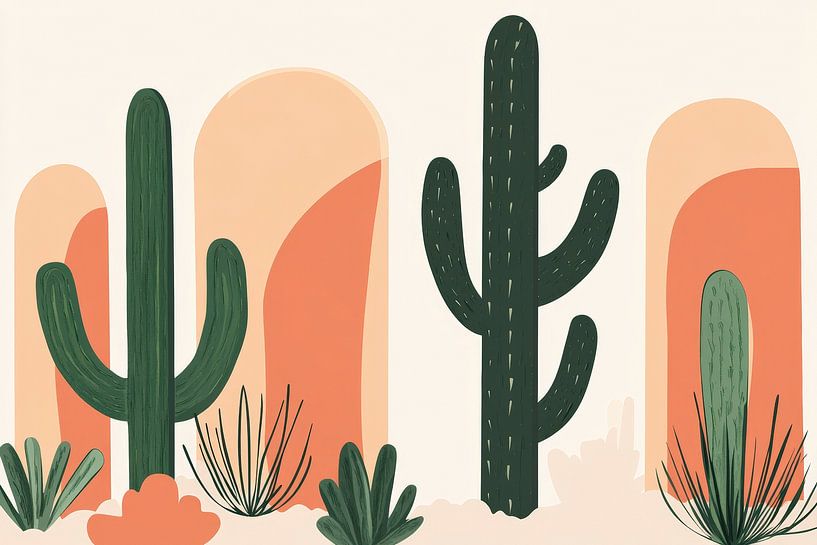Paysage de cactus avec des tons de terre doux par Poster Art Shop