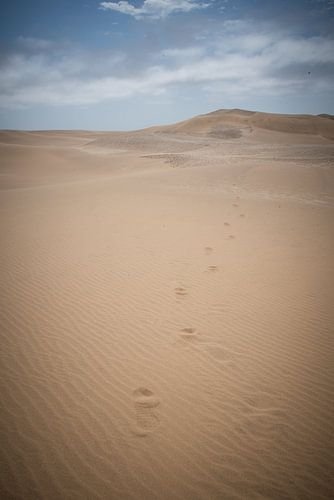 Voetstappen in het zand van de duinen in Namibie
