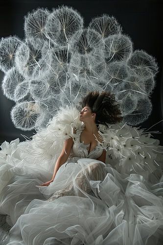 vrouw met hoofd in de wolken