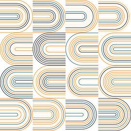 Retro industrial geometry  with  lines in pastel colors nr. 6 in orange, beige, green, black by Dina Dankers