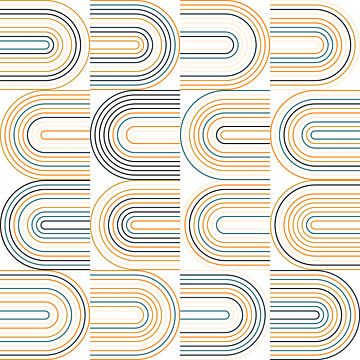 Retro-Industriegeometrie mit Linien in Pastellfarben Nr. 6 in Orange, Beige, Grün, Schwarz von Dina Dankers