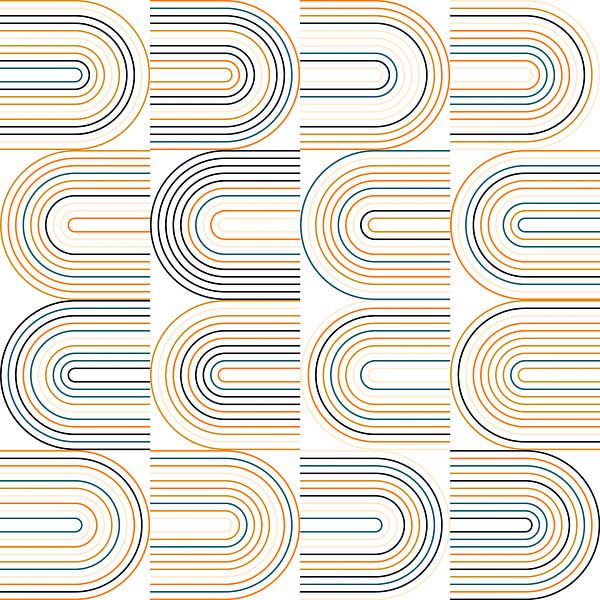 Retro industrial geometry  with  lines in pastel colors nr. 6 in orange, beige, green, black by Dina Dankers