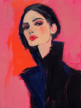 Kleurrijk, modern en abstract portret in neon knalkleuren van Carla Van Iersel