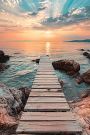 Rustic wooden jetty during a colourful sunset by Art & Soul Creations