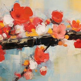 Zweig mit bunten Blumen von Blumen Studio