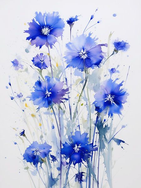 Watercolour blue cornflower bouquet filigree impressionistic by gm_designs