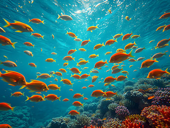 Farbenfrohe Unterwasserwelt: Ein Schwarm tropischer Fische