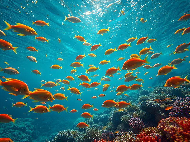 Farbenfrohe Unterwasserwelt: Ein Schwarm tropischer Fische von ButterflyPix