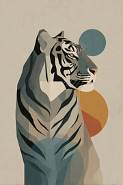 Tiger in geometrischen Formen mit Retro-Farbakzenten von Eva Lee