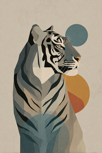 Tiger in geometrischen Formen mit Retro-Farbakzenten von Eva Lee