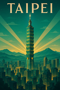 Taipei Skyline Eleganz - Art Deco Taipei 101 Poster