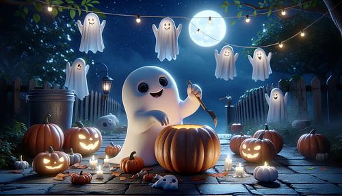 Spooky pumpkin carving under the moonlight