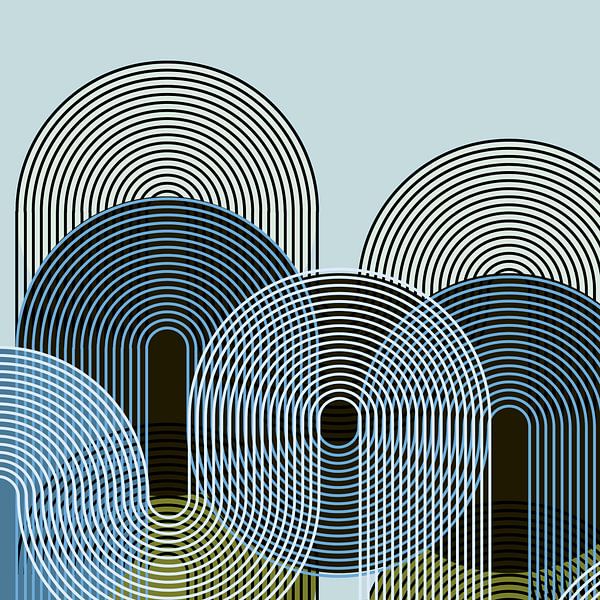 Retro Sunset with Rainbow Geometry III by Mad Dog Art
