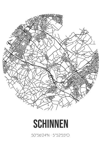 Schinnen (Limburg) | Map | Black and white by Prints of Place