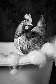 Rooster in the bathtub - A funny bathroom picture by Poster Art Shop