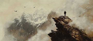 Berglandschap Schilderij | Ethereal Peaks van Abstract Schilderij