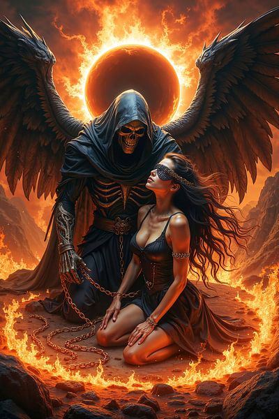 DROZAMIR: The Grim Reaper and the Bound Woman in the Circle of Fire by INFERAURUM
