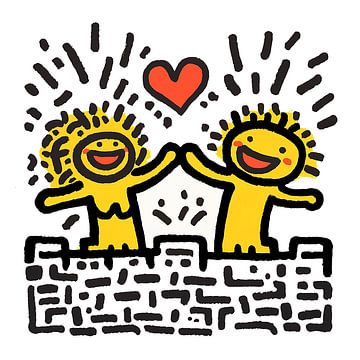 Couple heureux souriant style Keith Haring