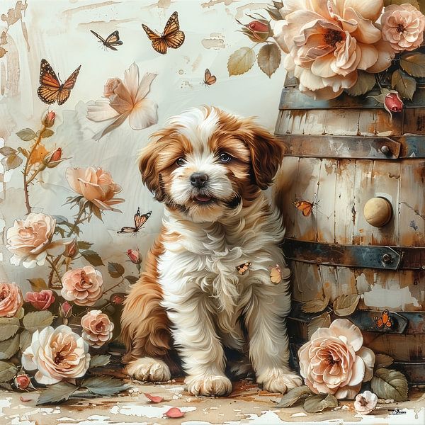 dogs-cats-birds-wine-barrel-butterflies-flowers by Gelissen Artworks