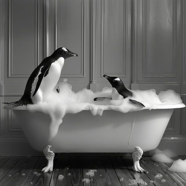 Pinguin in der Badewanne - Ein bezauberndes Badezimmerkunstwerk für Ihr WC von Poster Art Shop