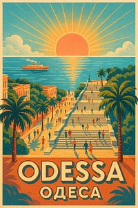 Odessa Potemkinsche Treppe Kunstdruck - Schwarzmeerküste & Hafen Poster
