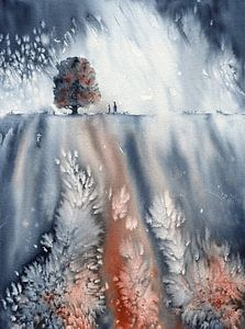 Novemberspaziergang Aquarellgemälde