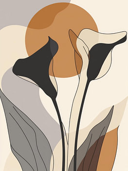 Fleurs de calla minimalistes et abstraites sur un fond aux tons terreux