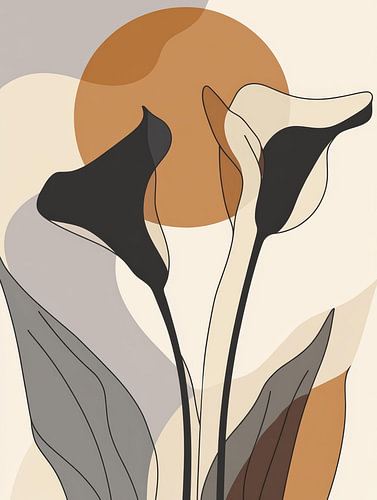Abstract minimalist calla lily flowers with earthy tones background