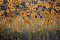 Circular Flowers in Blue and Gold