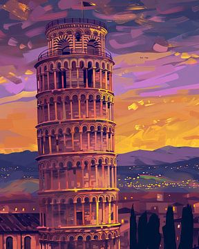 Scheve toren van Pisa in het avondlicht van Poster Art Shop