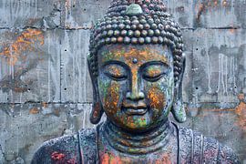 Boeddha Kunstwerk met Kleurrijke Betonnen Achtergrond van Art & Soul Creations