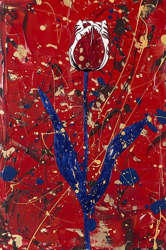 Abstracte tulp met dynamische verfspetters