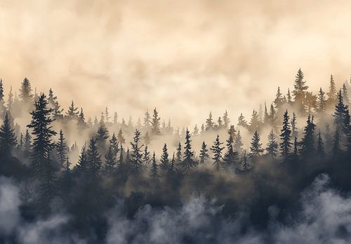 Watercolour pine forest