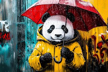 Panda in regenjas met paraplu van Art & Soul Creations