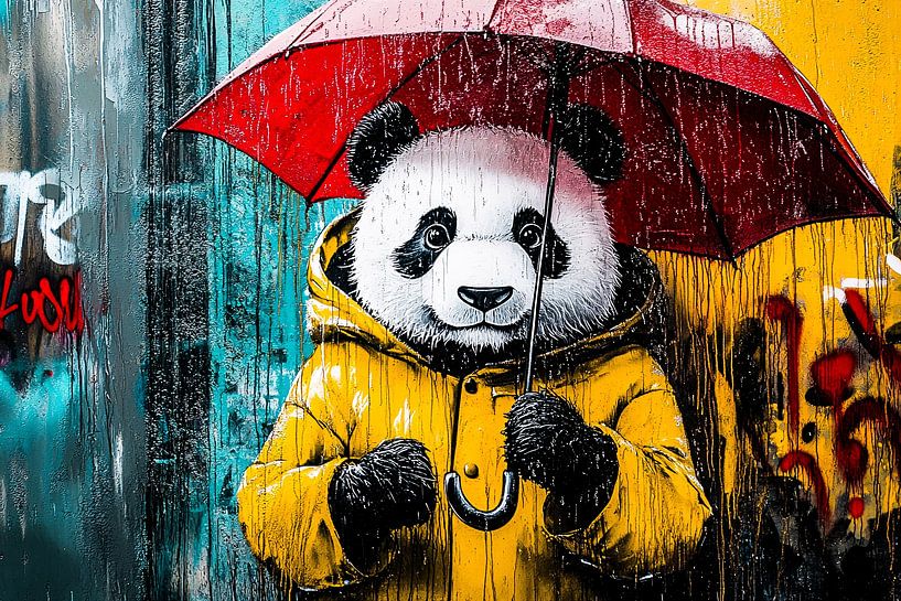 Panda in regenjas met paraplu van Art & Soul Creations