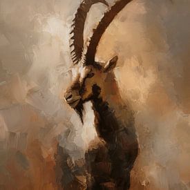 Fierce ibex in earth tones by Lauren Wilde