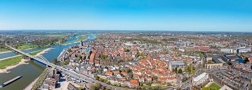 Aerial panorama of the historic city of Deventer on the river IJssel with the Wilhelmina bridge in the Netherlands by Eye on You