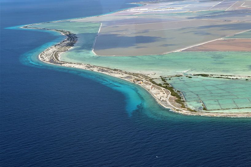 Bonaire from above, with the old salt works and the salt pans. by Silvia Weenink