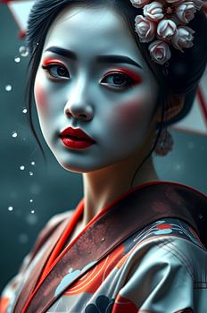 Japanische Kunst mit Geisha-Frau
