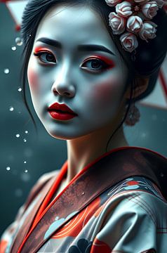 Japanische Kunst mit Geisha-Frau von Egon Zitter