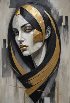 Art déco doré – Élégant portrait de femme rehaussé de touches géométriques dorées